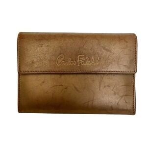 Carlos Falchi Vintage Bronze Metallic Leather Flap Wallet